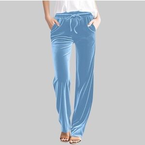 Light Blue Velvet Drawstring Lounge Pants for Women